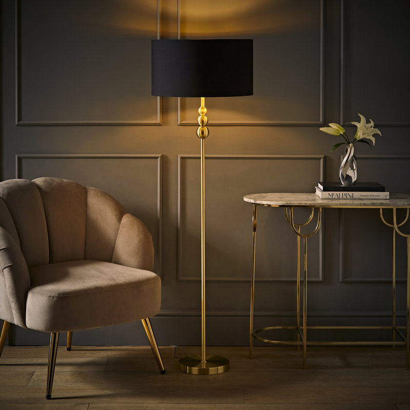 Randalia 145cm Traditional Floor Lamp, Brushed Gold, Black