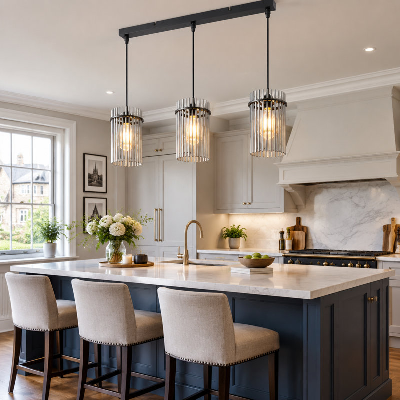 3 - Light Glass Cylinder Pendant, Black