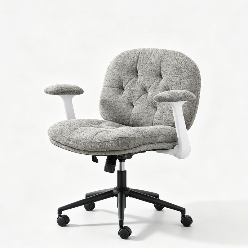 Chaise grise grise à pieds croisés avec accoudoirs rabattables, fauteuil de coiffeuse pivotant à siège large et confortable avec hauteur réglable