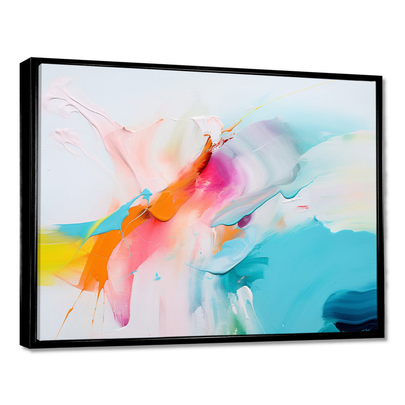 Miami Sunset Celebration II - art mural abstrait, H 12 po x l 20 po x P 1 po, Toile avec cadre flottant noir