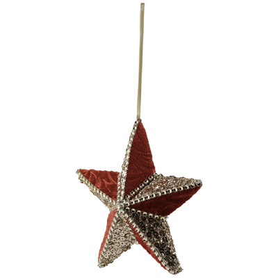 Beaded And Sequined 5-Point Star Christmas Ornament - 6" - Red