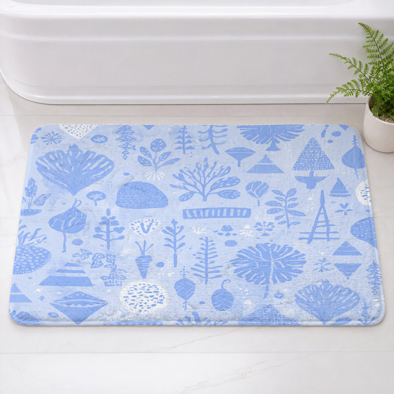 Tapis de bain noir à motifs botaniques, 34 po L x 21 po L, Medium Gray Black