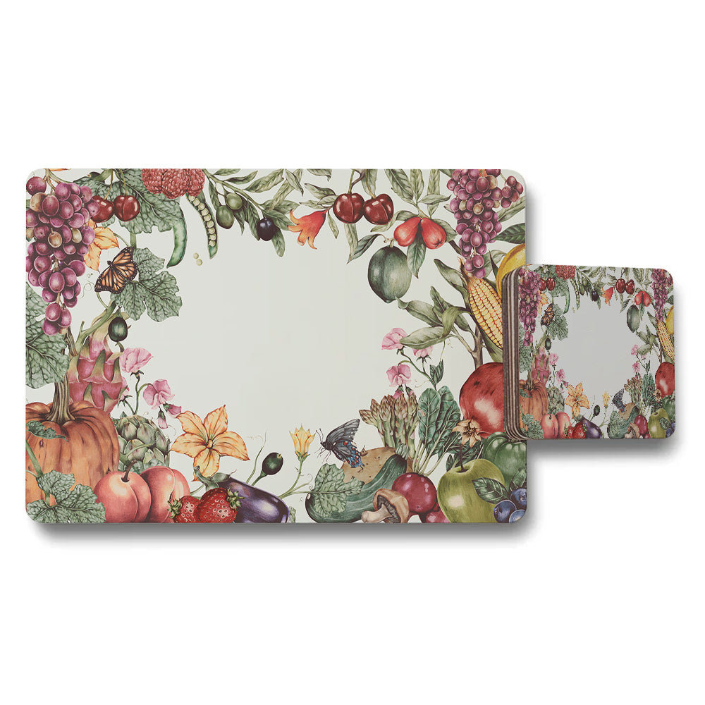 Fruit And Vegetable Garden Floral Placemats And Coaster Set