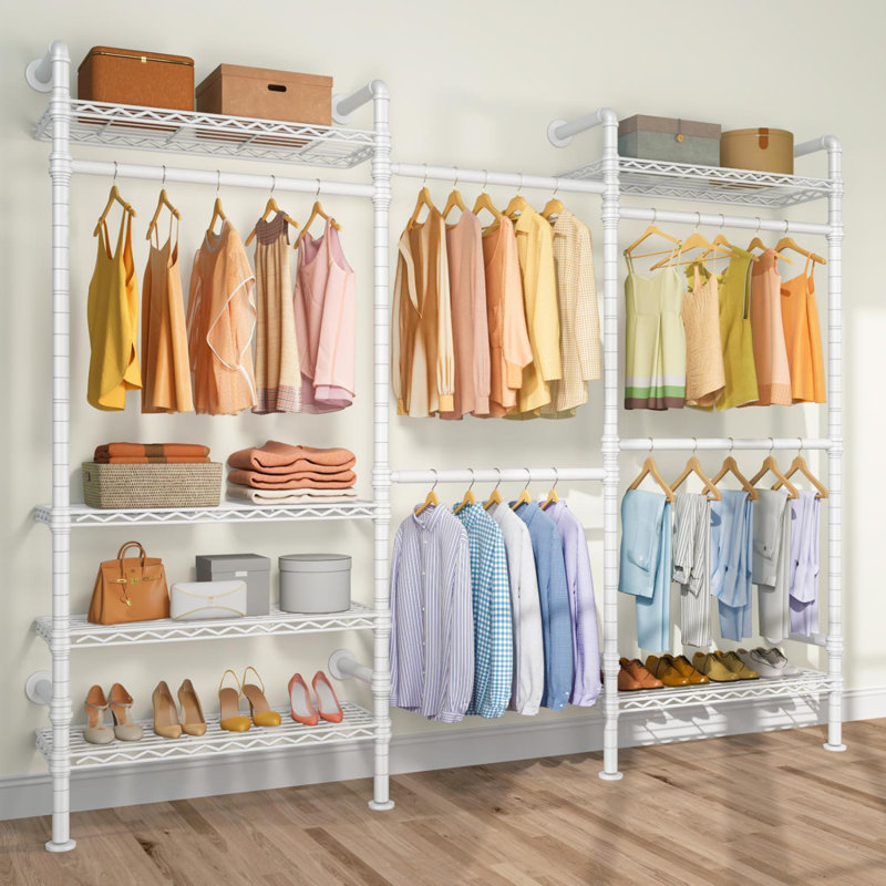White Industrial Pipe Wall Mounted Closet System with Shelves