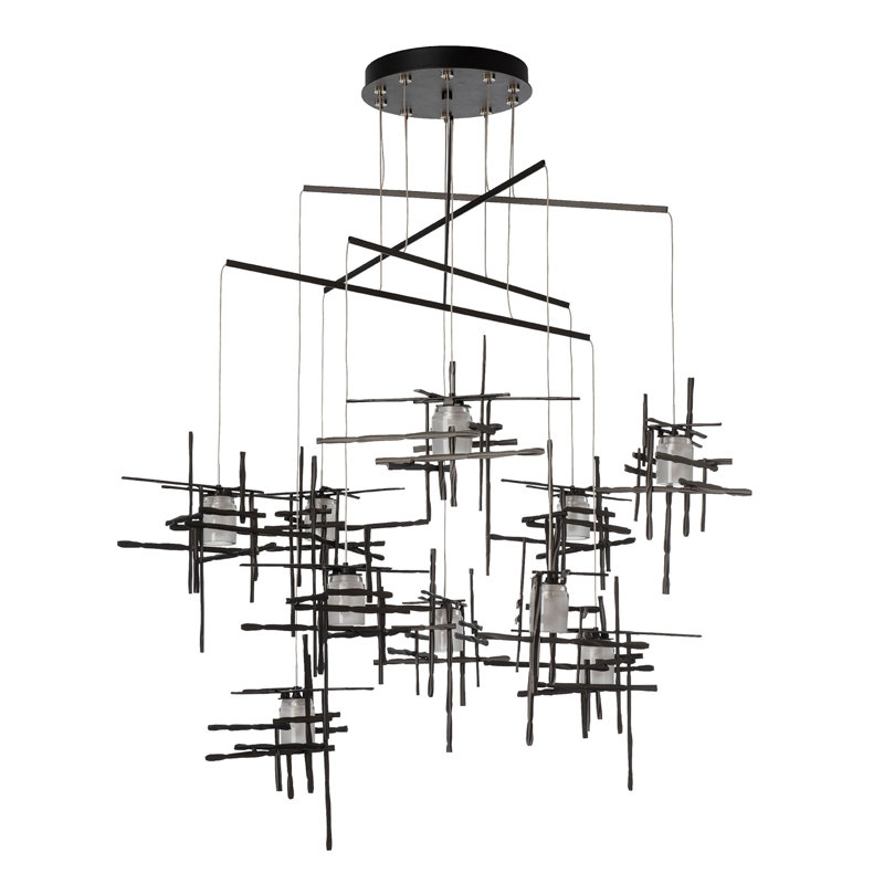 Tura 10-Light Mobile Pendant - Oil Rubbed Bronze - Standard Overall Height - Frosted Glass, Soft Gold, 92"