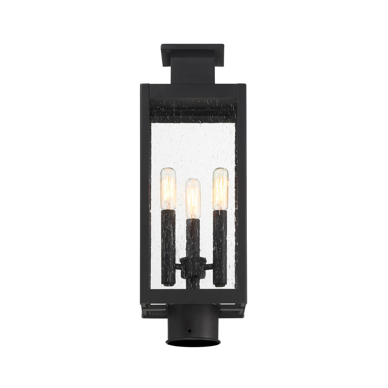 Matte Black 3-Light Outdoor Post Lantern with Clear Seeded Glass