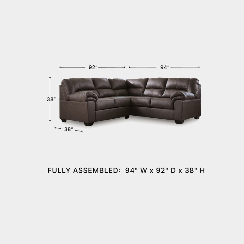 Canapé modulaire 2 pièces Skandar, 38" H x 94" W x 92" D, Similicuir café