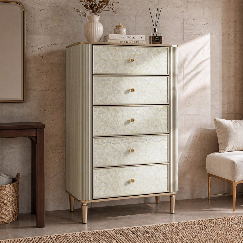 49.4'' H Mother-Of-Pearl Five-Drawer Chest With Solid Wood Legs