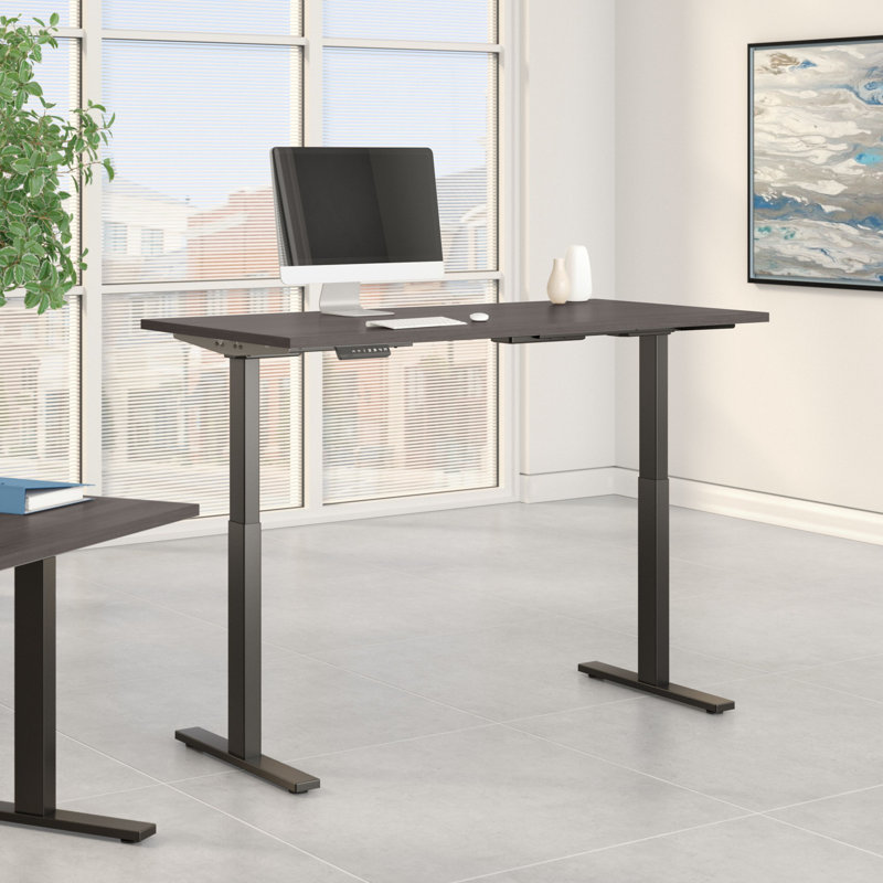 Adjustable Metal Base Standing Desk, Black Walnut/Silver, 47.68" H x 71.01" W x 29.37" D