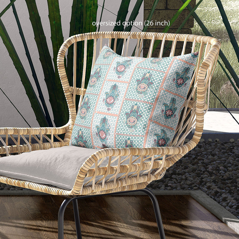 White and Green Faux Suede Hamsa Hand Paisley Throw Pillow