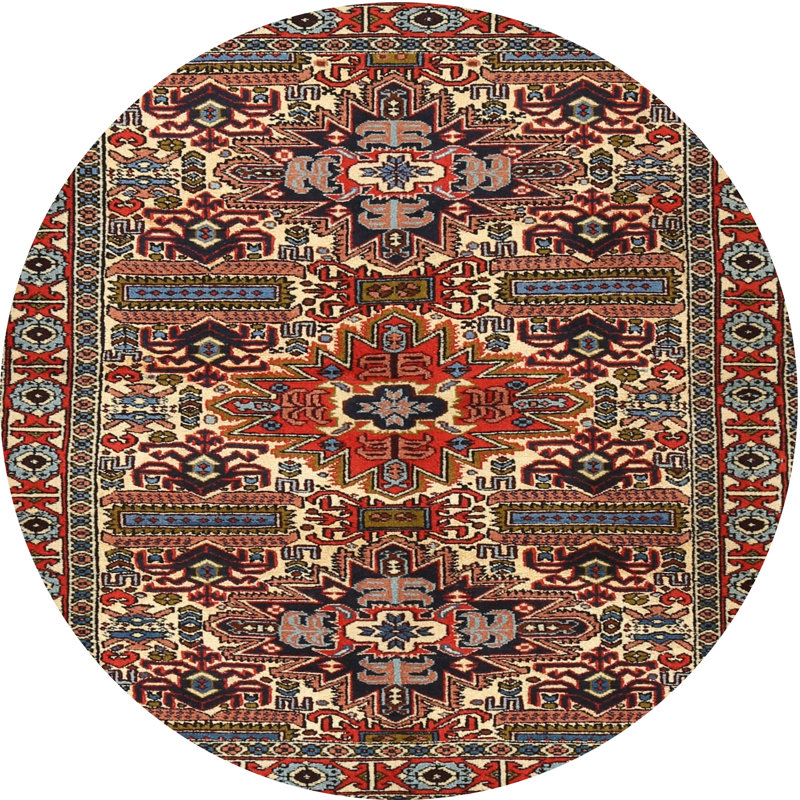 Tapis oriental multicolore tissé à la machine Oriental, Rond 4 pi