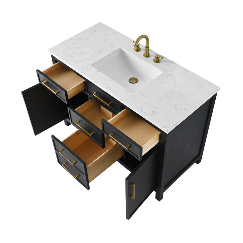 Meuble-lavabo simple 48 po Reajean, Ébène / bronze brossé