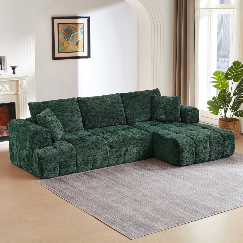 L-Shape  Sectional Oversized Sofa, Dark Green Chenille, Right Hand Facing