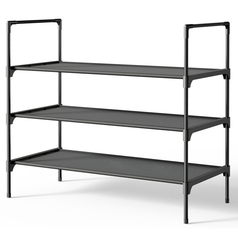 Shoe Rack - 3-Tier Shoe Organizer, Shoe Rack for Closet, Entryway, Bedroom, Easy- Assembly Storage Shelf with Side Handles, 27.6" Wide - 3 Tiers, Black
