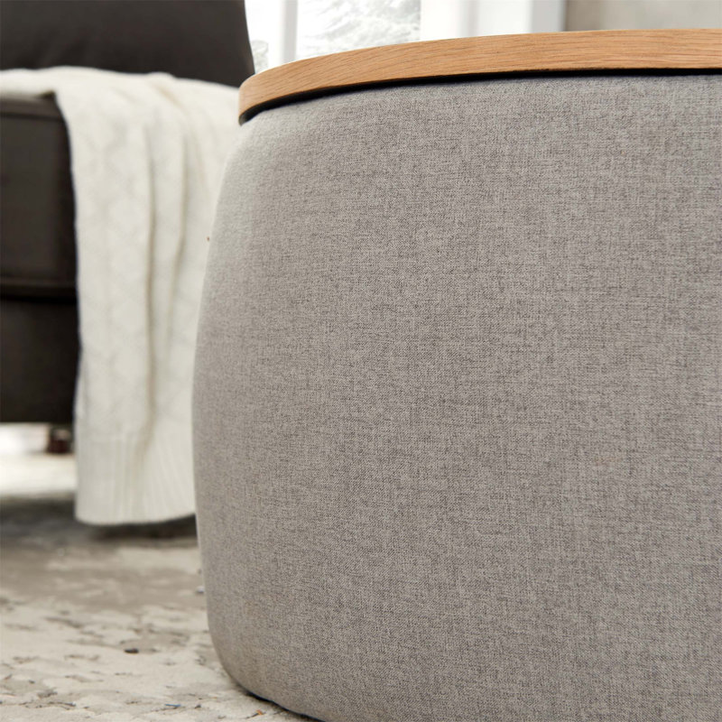Round Storage Ottoman With Removable Top, 2 In 1 Function As End Table And Footstool, Perfect For Modern Living Spaces