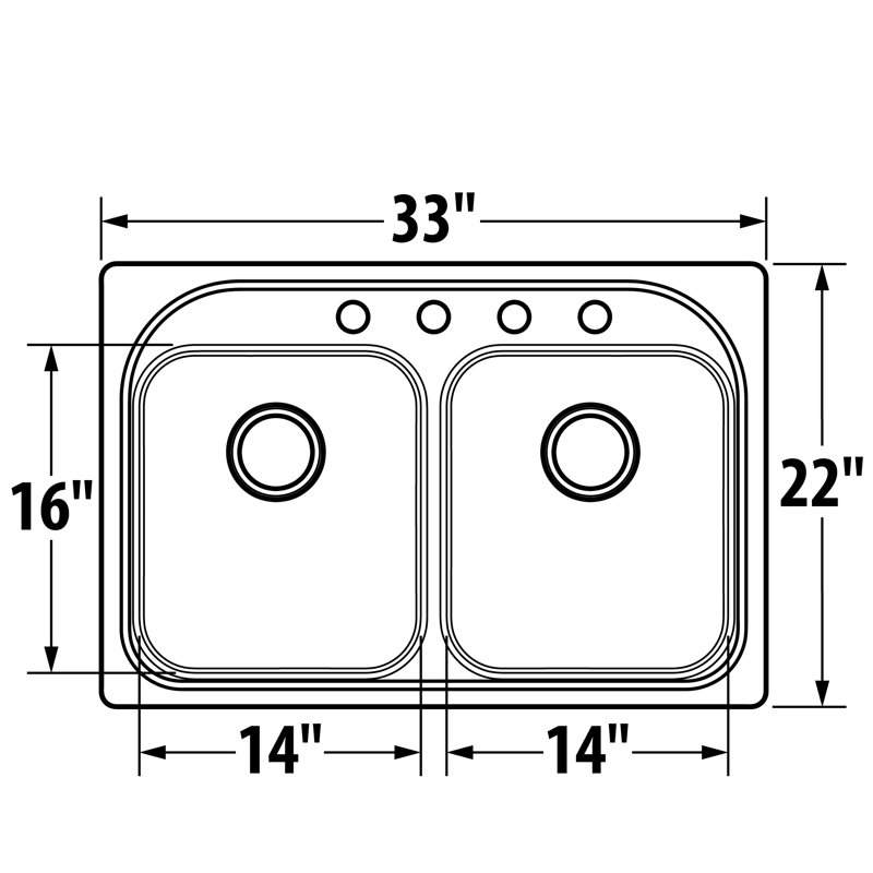 2000 Series 33" x 22" Double Basin Drop-In Kitchen Sink
