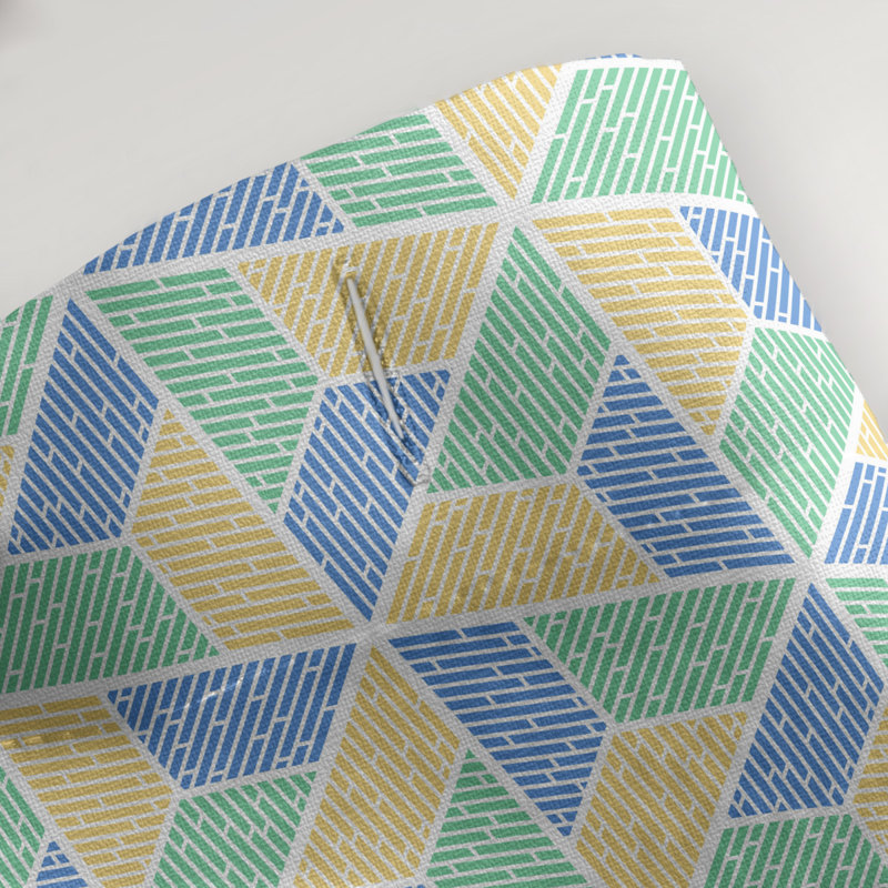 Rideau de douche simple trapézoïde, Vert / Jaune/bleu