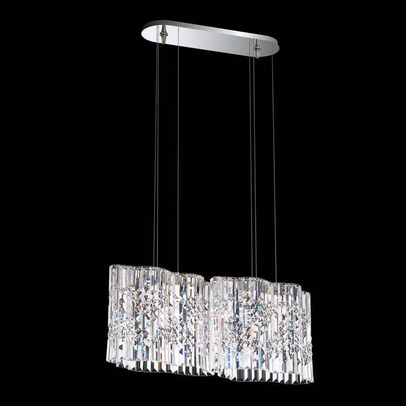 Selene 4 Light 27in x 11in Pendant in Polished Stainless Steel with Clear Optic Crystals