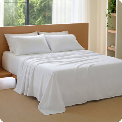 Bedsure 100% Washed Cotton Sheets - Linen Like Textured Percale Sheets King Size, 6-Piece Bedsheet Set With 18" Deep Pocket, Breathable & Purewoven Soft Comfy (White, King)