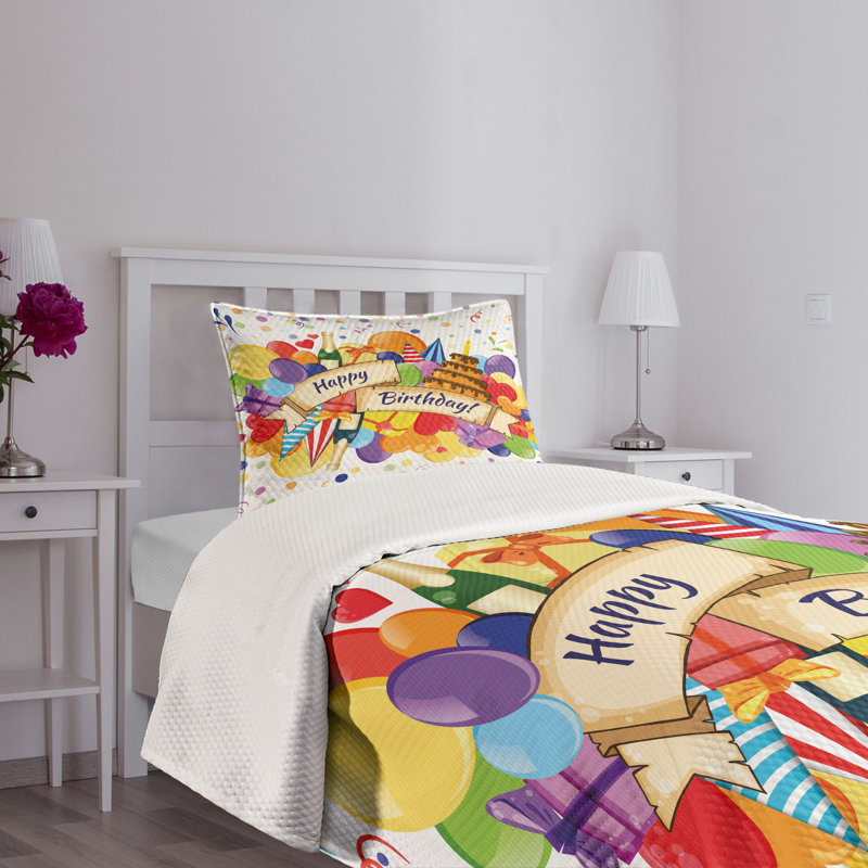 Ambesonne Colorful Bedspread Set 2 Pcs Drinks Cake Balloons Twin Multicolor