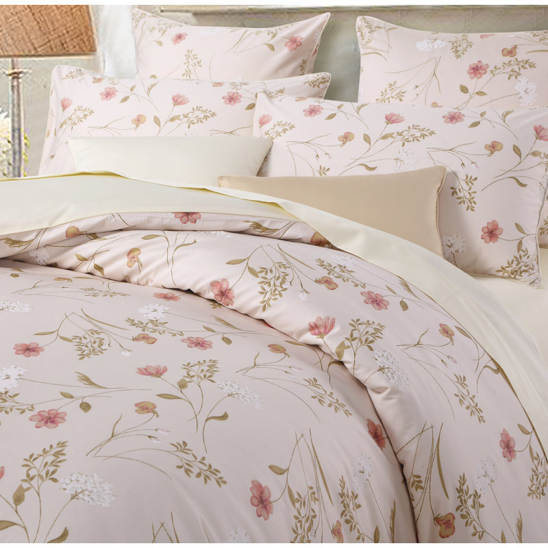  800TC 100% Egyptian Cotton Duvet Cover Set，3pcs Luxury Elegant Floral Shabby Chic Bedding Set, Soft And Skin-friendly, Aesthetic Botanical Pattern for Bedroom Guest Room All Seasons