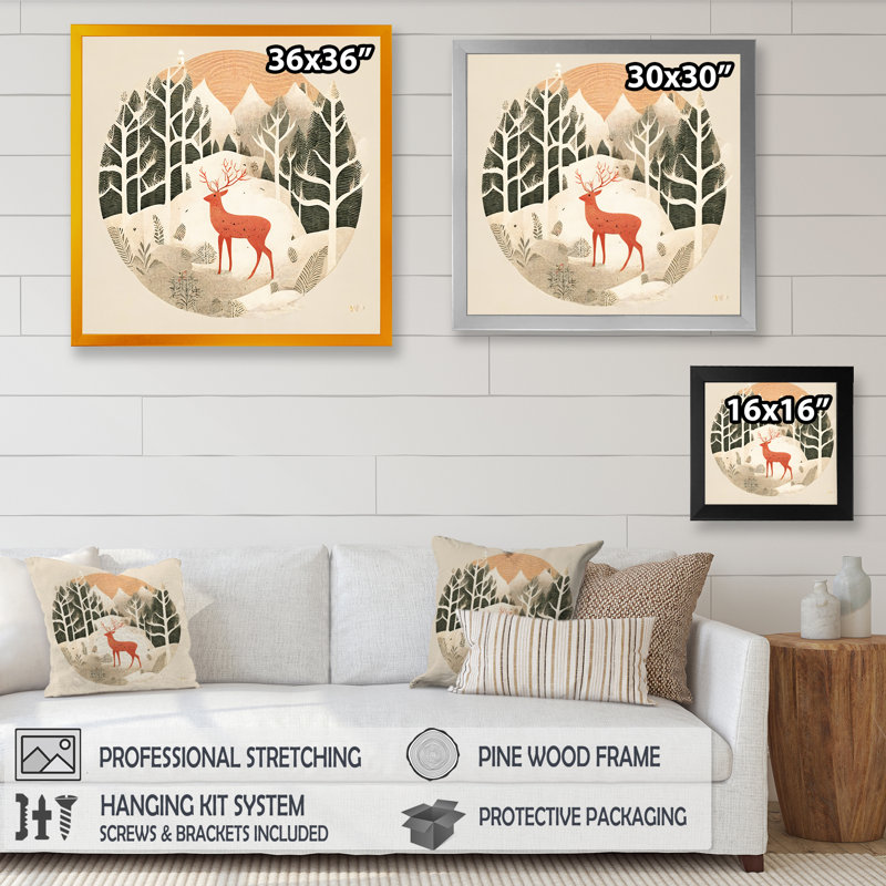 «Majestic Deer In The Winter Woods I», art animalier sur toile, H 36 po x l 36 po x P 1,5 po