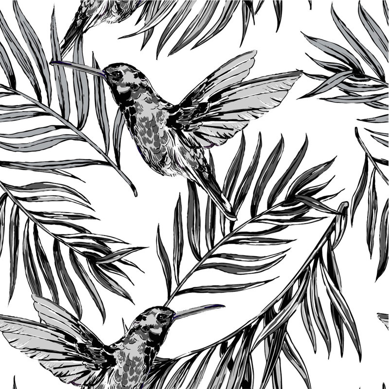 Panneau de papier peint adhésif Hummingbird on Flowers L 18,75 pi x l 25 po
