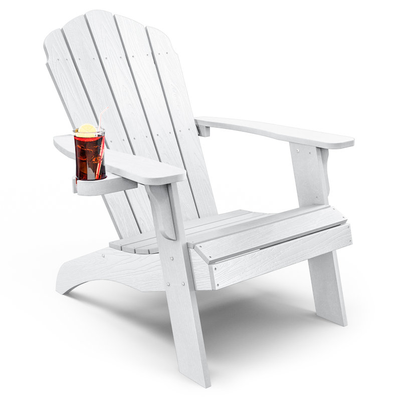 Allurine 32" W HIPS Plastic Weather Resistant Adirondack Chair with Cup Holder, White