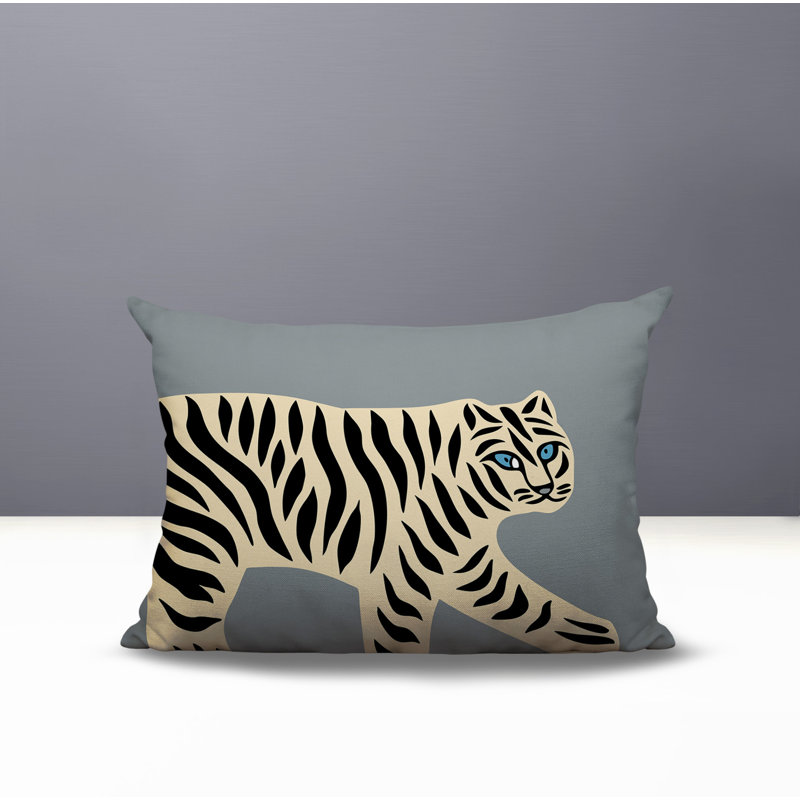 Oreiller rectangulaire intérieur / extérieur Gigi Tiger, Gris, H 20 po x l 14 po