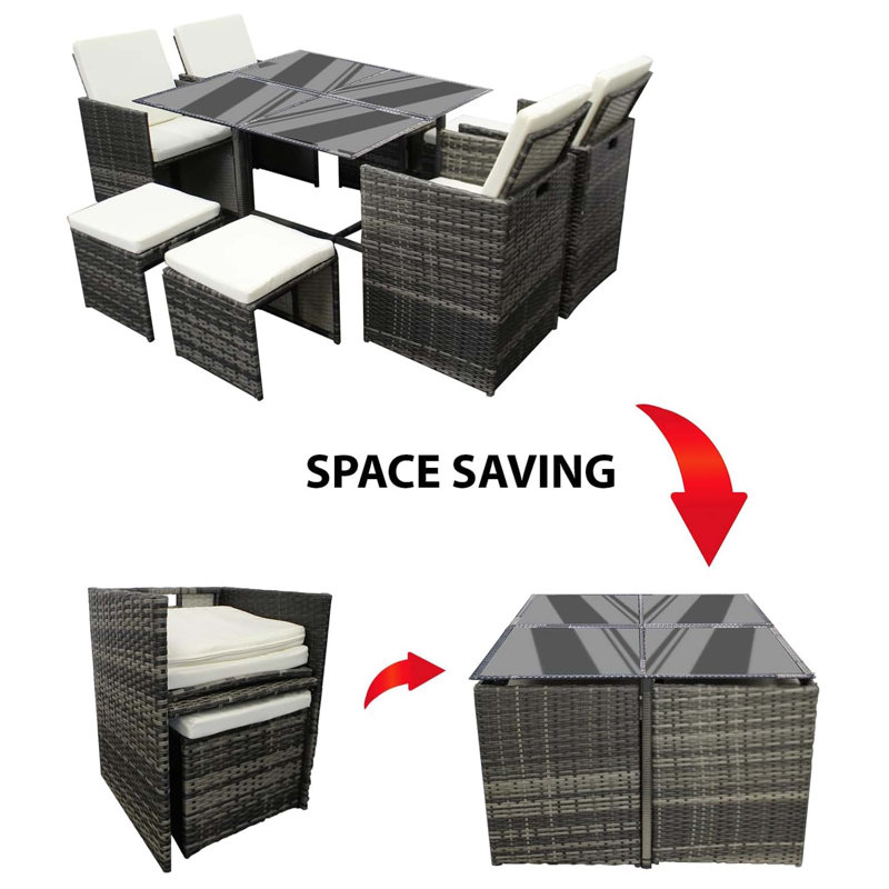 9 Pieces Rattan Garden Furniture Set Wicker Chairs Sofa Table For Outdoor Patio, Dark Grey