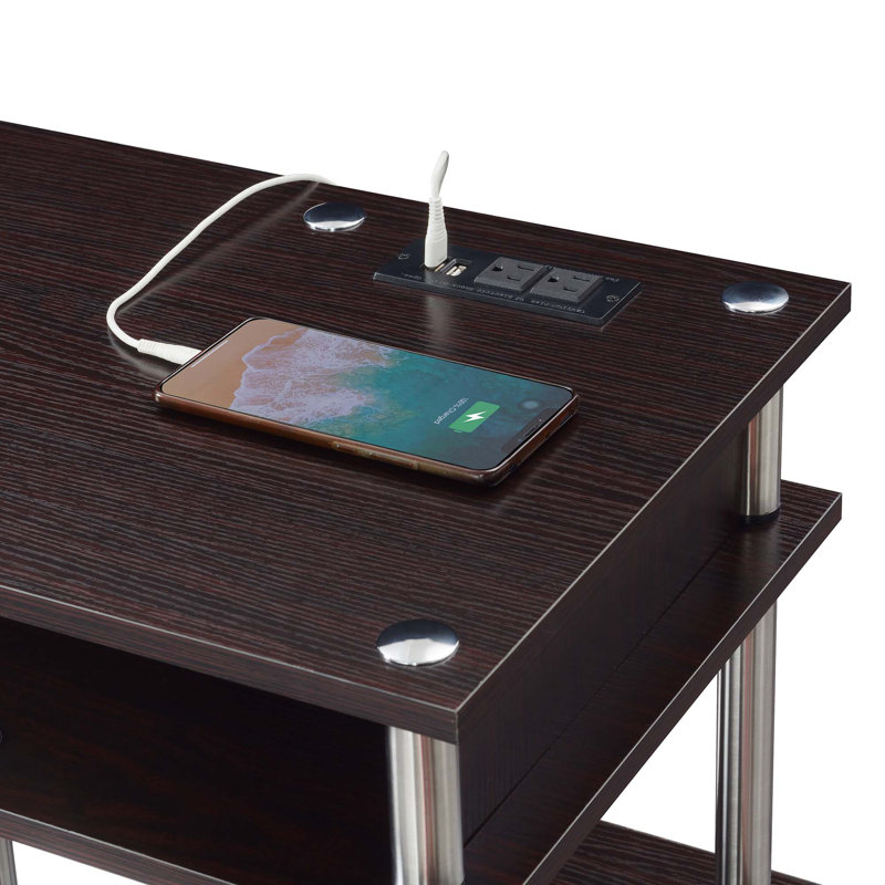 Edwin No Tools Computer Desk with Built-In Outlets, Espresso