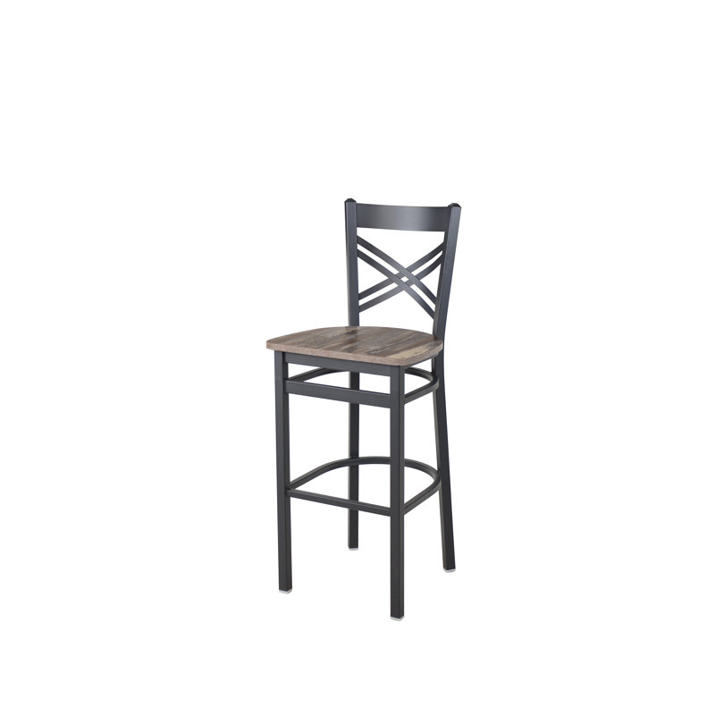 Tabouret de bar à dossier croisé Marshall - Siège relique Farm House - Structure en acier - Finition noir sable, Gris