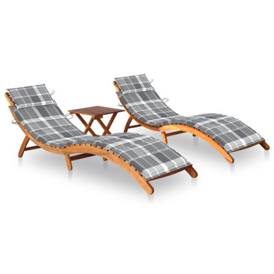 Chaise longue double en acacia avec coussins et table Meldrick