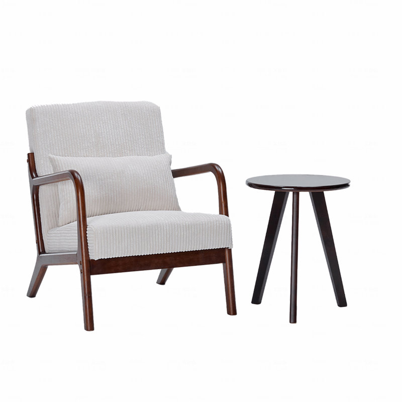 Mid-Century Accent Chair & Coffee Table Set, Beige, Walnut