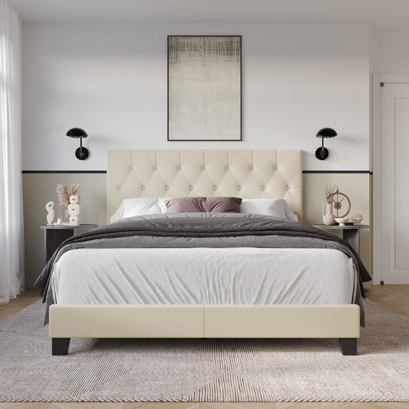 Araseli Upholstered Standard Bed, Queen, Beige