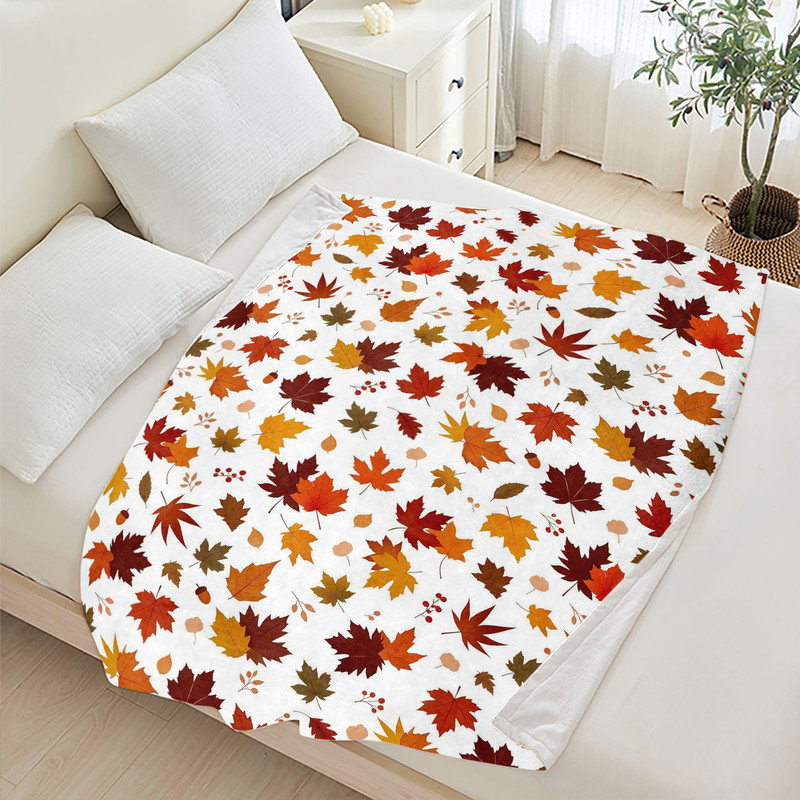 Jeté en flanelle JYK, Motif de feuillage d'automne