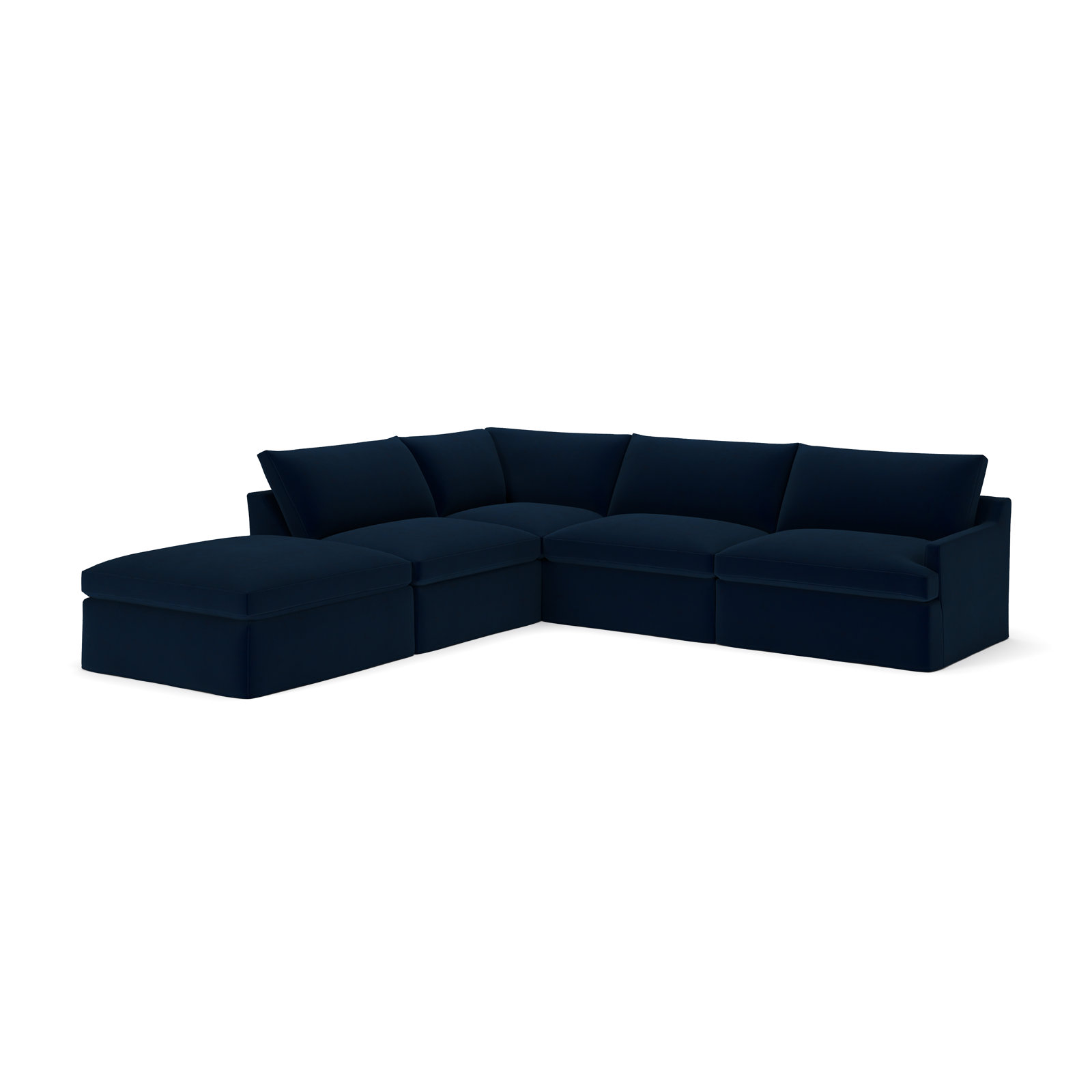 Wrenley 4-Piece Sectional, Bella Ink Blue Performance Velvet, Left Hand Facing