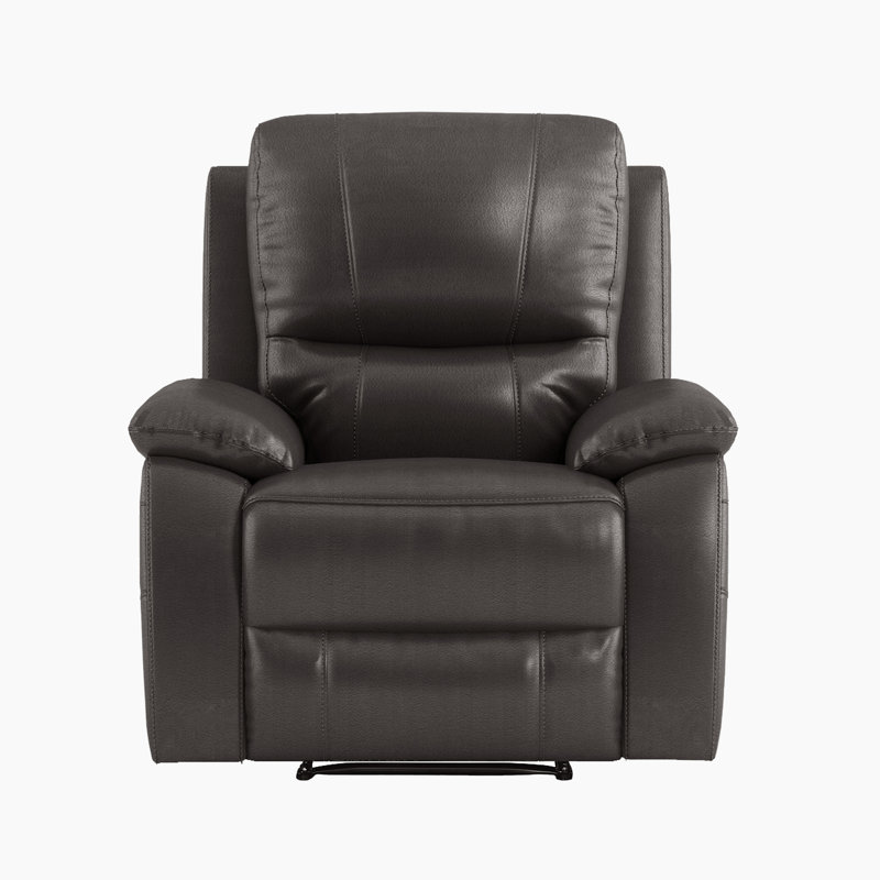 Manon 35.5" Transitional Faux Leather Reclining Chair with Tab Pull Reclining Motion & Metal Reinforced Seat