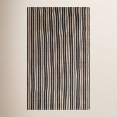 Remat Ticking Stripe Black/Ivory Handwoven Indoor/Outdoor Rug