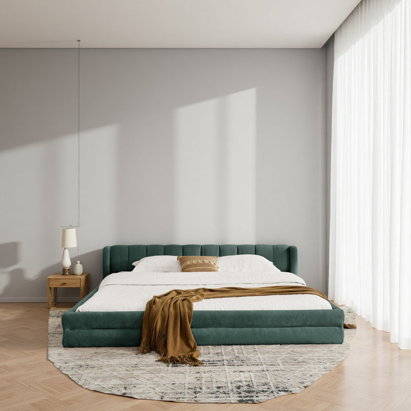 Très grande base de lit tapissier avec tissu épais, cadre de lit rembourré confortable, tissu chenille, avec tête de lit et base de lit solide