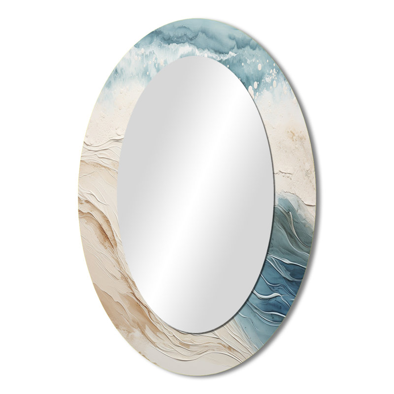 Miroir mural moderne moderne bleu et beige, 36 po x 24 po
