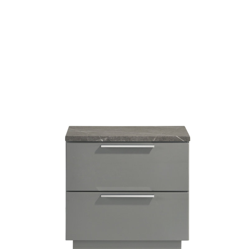 Elara Nightstand – Two-Tone High-Gloss Marble & Lacquer Finish With Red Velvet-Lined Drawers And Metal-Finished Legs