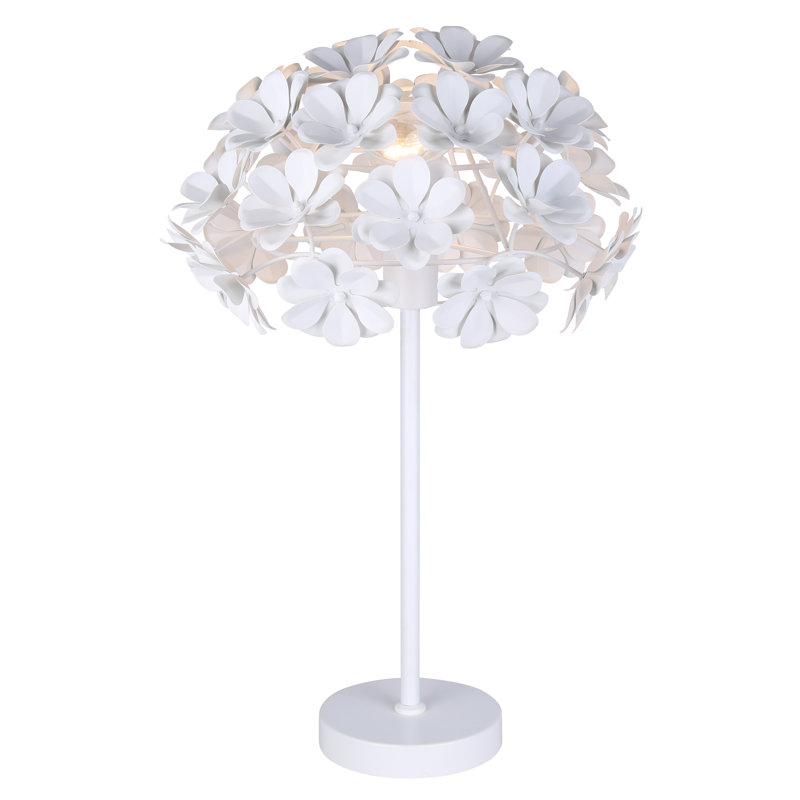 CASSIA 23 In. White Table Lamp With Metal Floral Shade And Line Switch