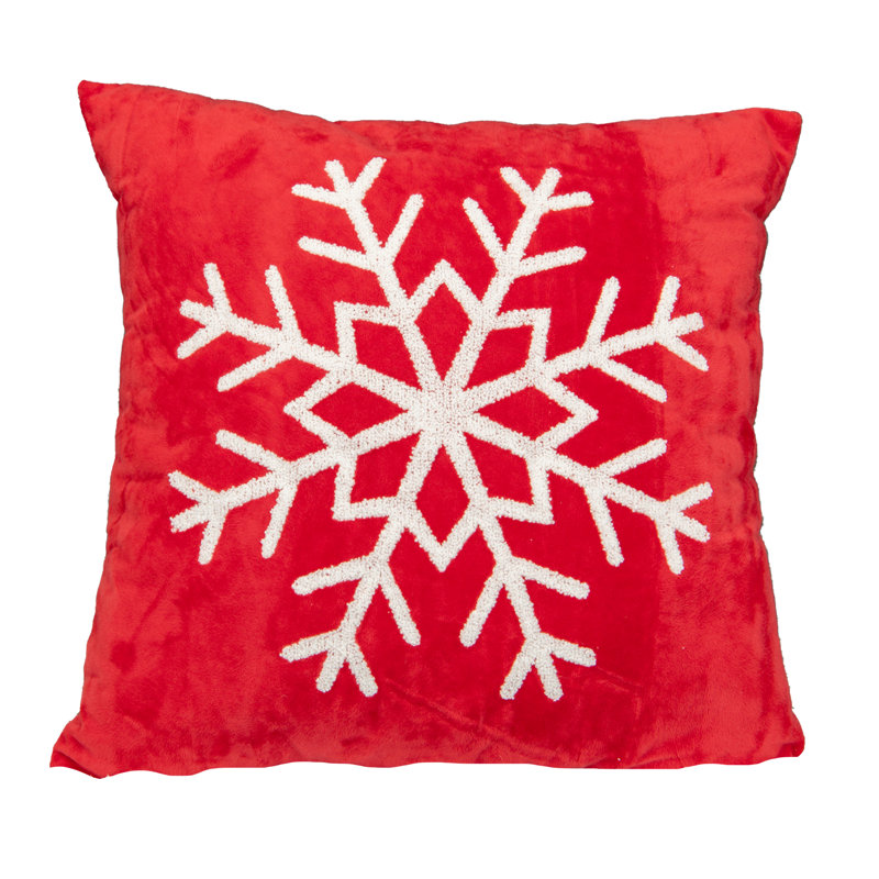 Coussin décoratif en velours avec flocon de neige - 18 po x 18 po - rouge / blanc