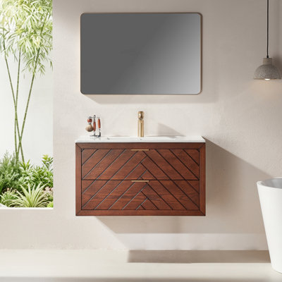 Meuble-lavabo mural 36 po avec comptoir en céramique 36 po