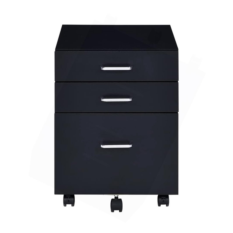 Armoire rectangulaire mobile avec 3 tiroirs, noir et chrome
