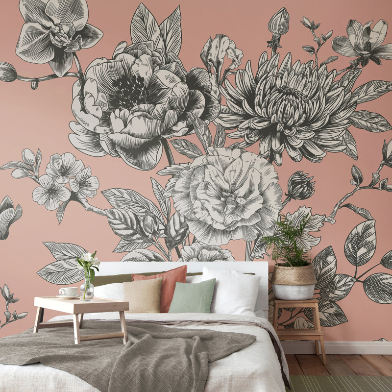 2.4m x 3m Smooth Wallpaper Roll, Pink/Grey
