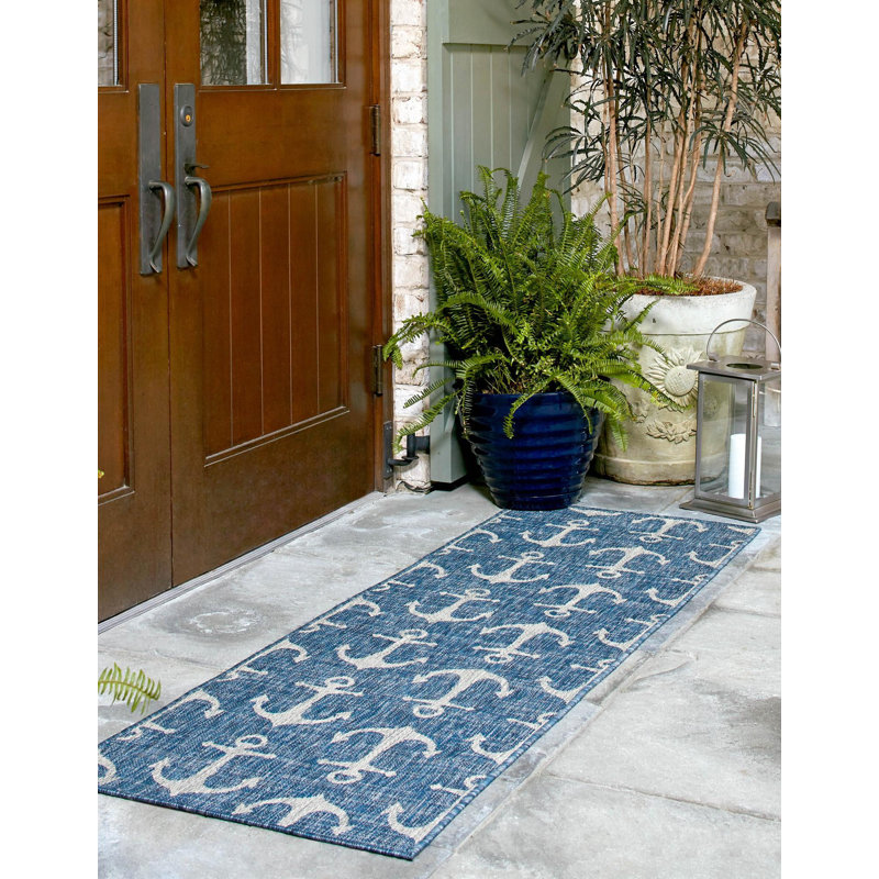 Glidden Geometric Power Loom Polypropylene Plastic Rug, Runner 2'7" x 12'