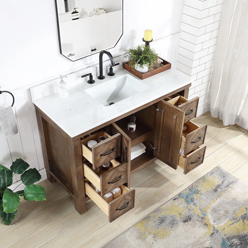Ensemble de meuble-lavabo simple avec miroir Javier, Gris antique