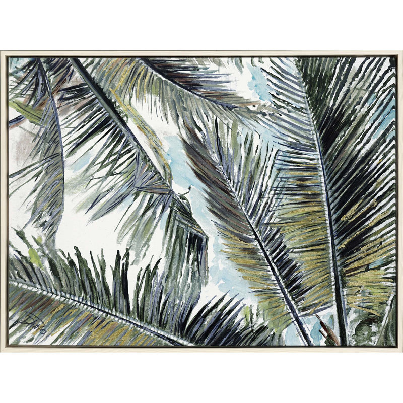 Whitewash Wood Floater Frame Palm Print on Canvas